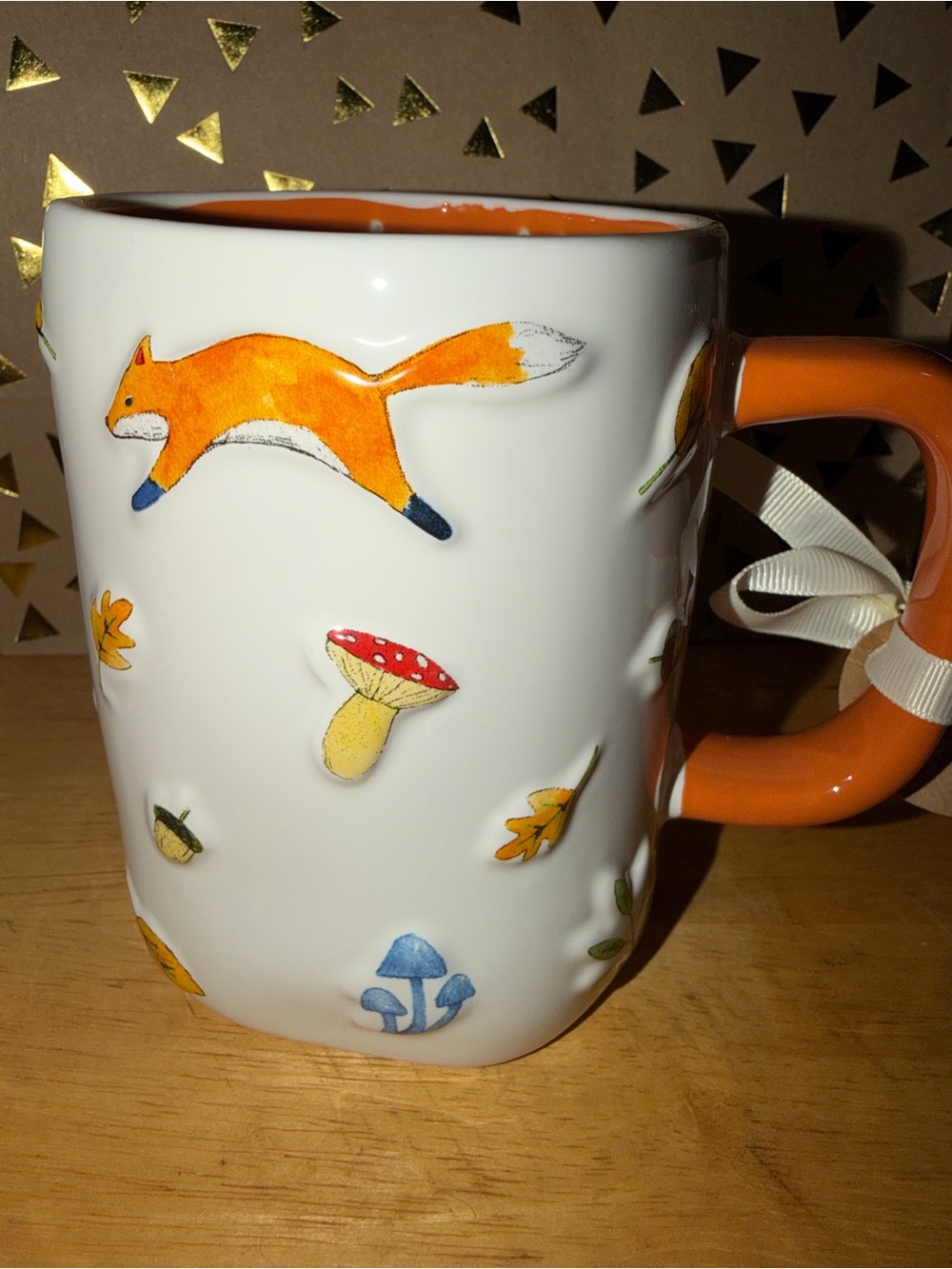Rae Dunn Orange and White Fox & Mushroom Ceramic Mug